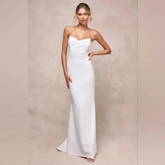 Lulus Iconic Arrival White Mesh Strapless Bustier Mermaid Maxi Dress Wedding - Picture 3 of 10